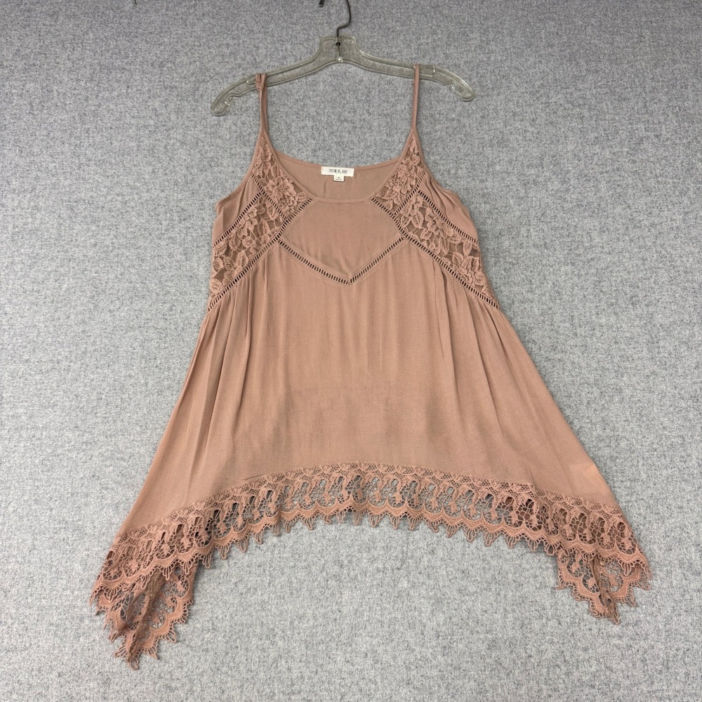 Taylor & Sage Cami Top Size M Mauve Lace Crochet Handkerchief Hem Boho Festival